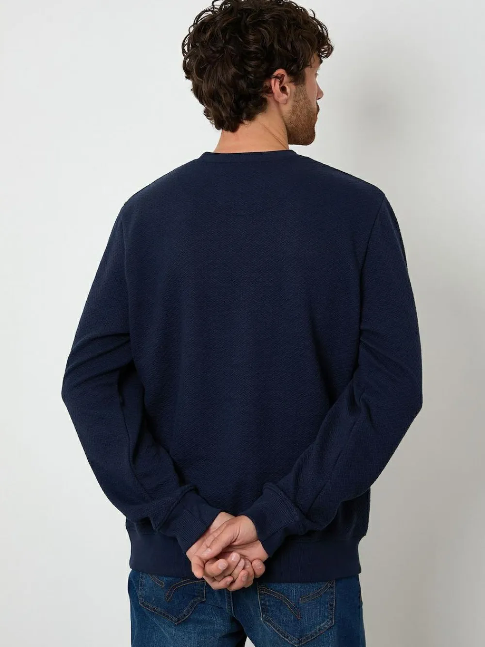 Outlet Threadbare Blue Textured Crew Neck Sweatshirt