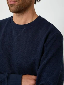 Outlet Threadbare Blue Textured Crew Neck Sweatshirt