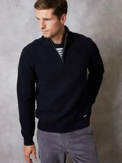 New Threadbare Textured Quarter Zip Jumper With Wool Blue