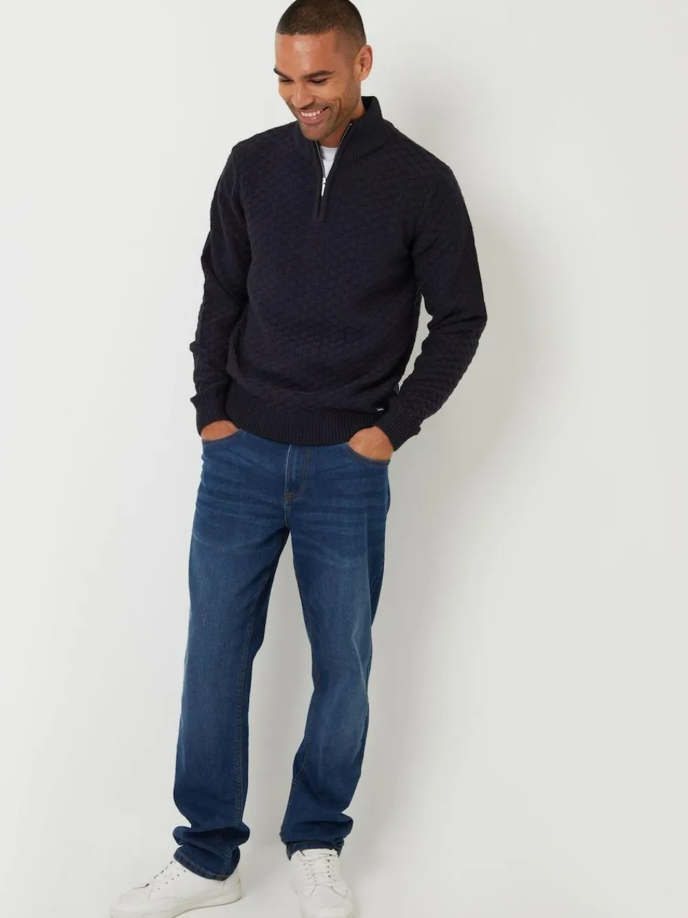 New Threadbare Textured Quarter Zip Jumper With Wool Blue