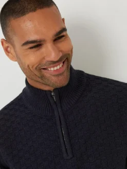 New Threadbare Textured Quarter Zip Jumper With Wool Blue