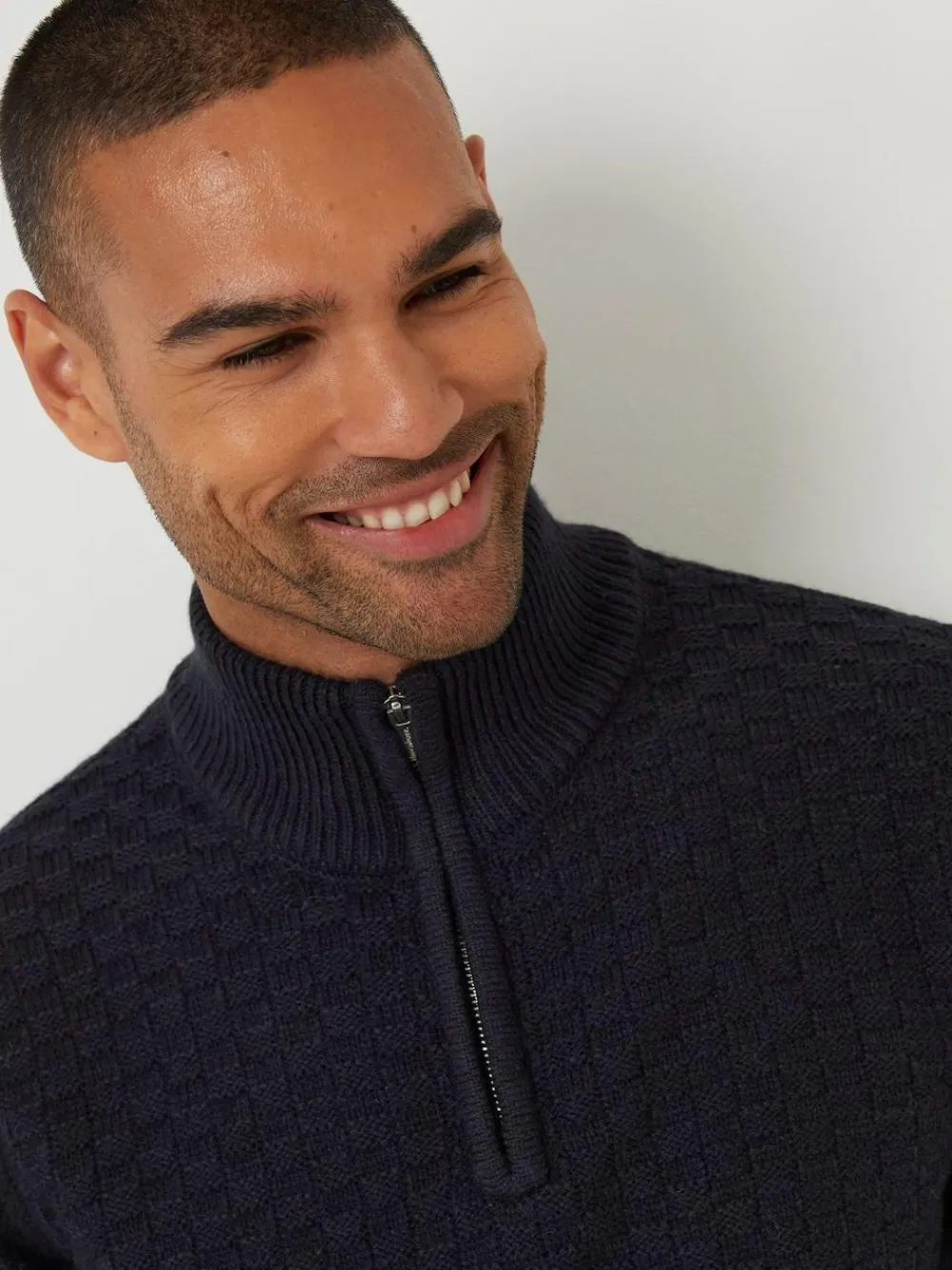 New Threadbare Textured Quarter Zip Jumper With Wool Blue