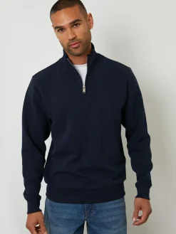 Threadbare Blue Textured Quarter Zip Sweatshirt^ Sweatshirts & Hoodies|Sweatshirts & Hoodies