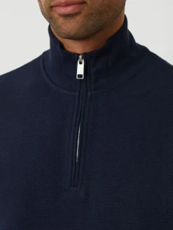 Threadbare Blue Textured Quarter Zip Sweatshirt^ Sweatshirts & Hoodies|Sweatshirts & Hoodies