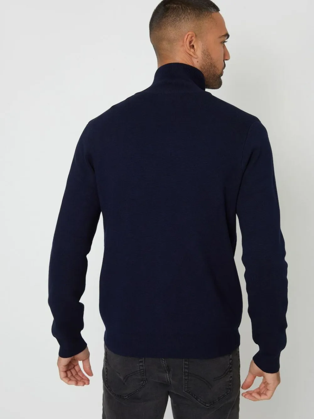 Online Threadbare Blue Zip-Through Funnel Neck Knitted Cardigan