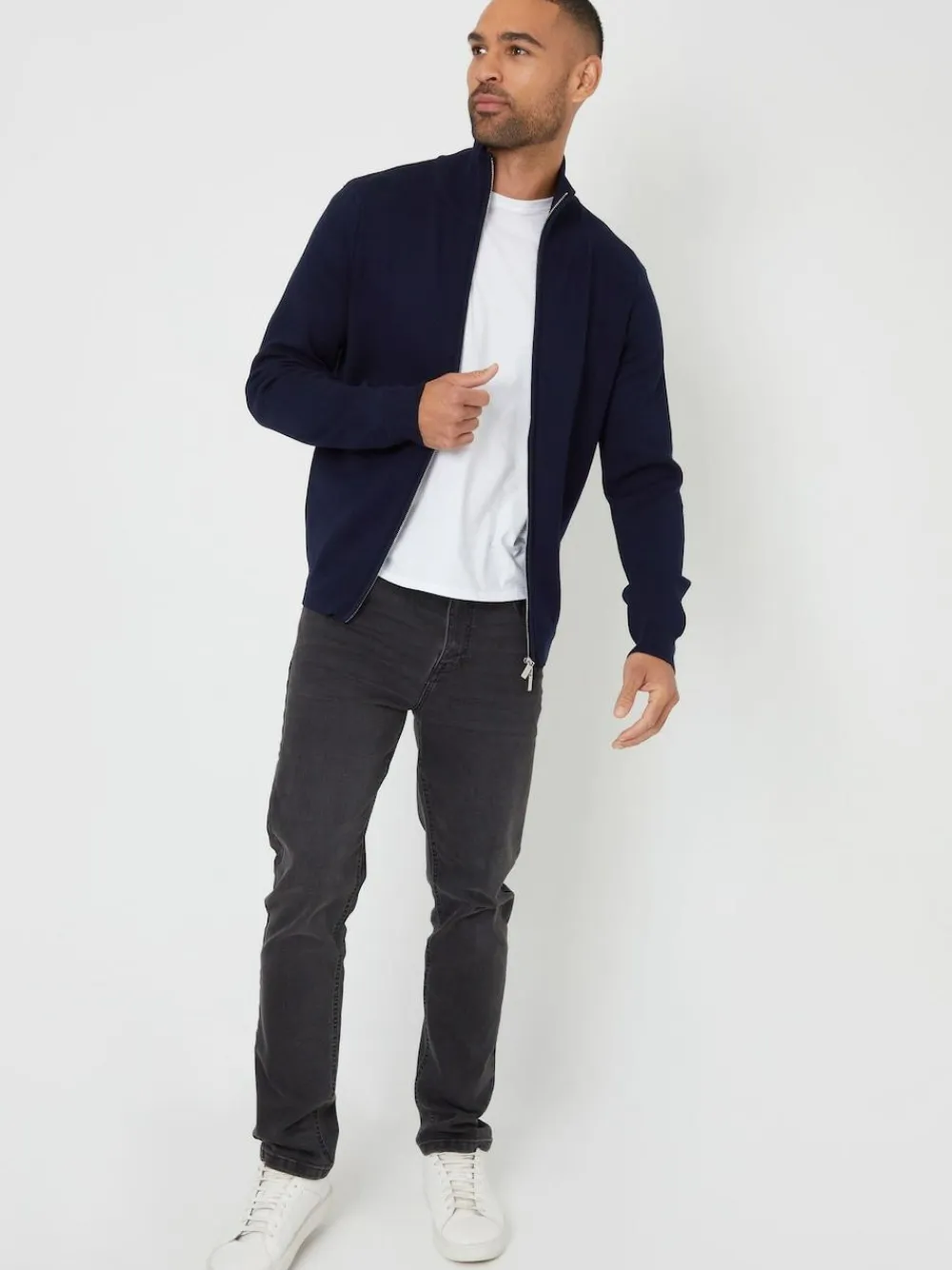 Online Threadbare Blue Zip-Through Funnel Neck Knitted Cardigan