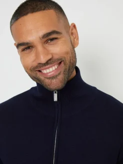 Online Threadbare Blue Zip-Through Funnel Neck Knitted Cardigan