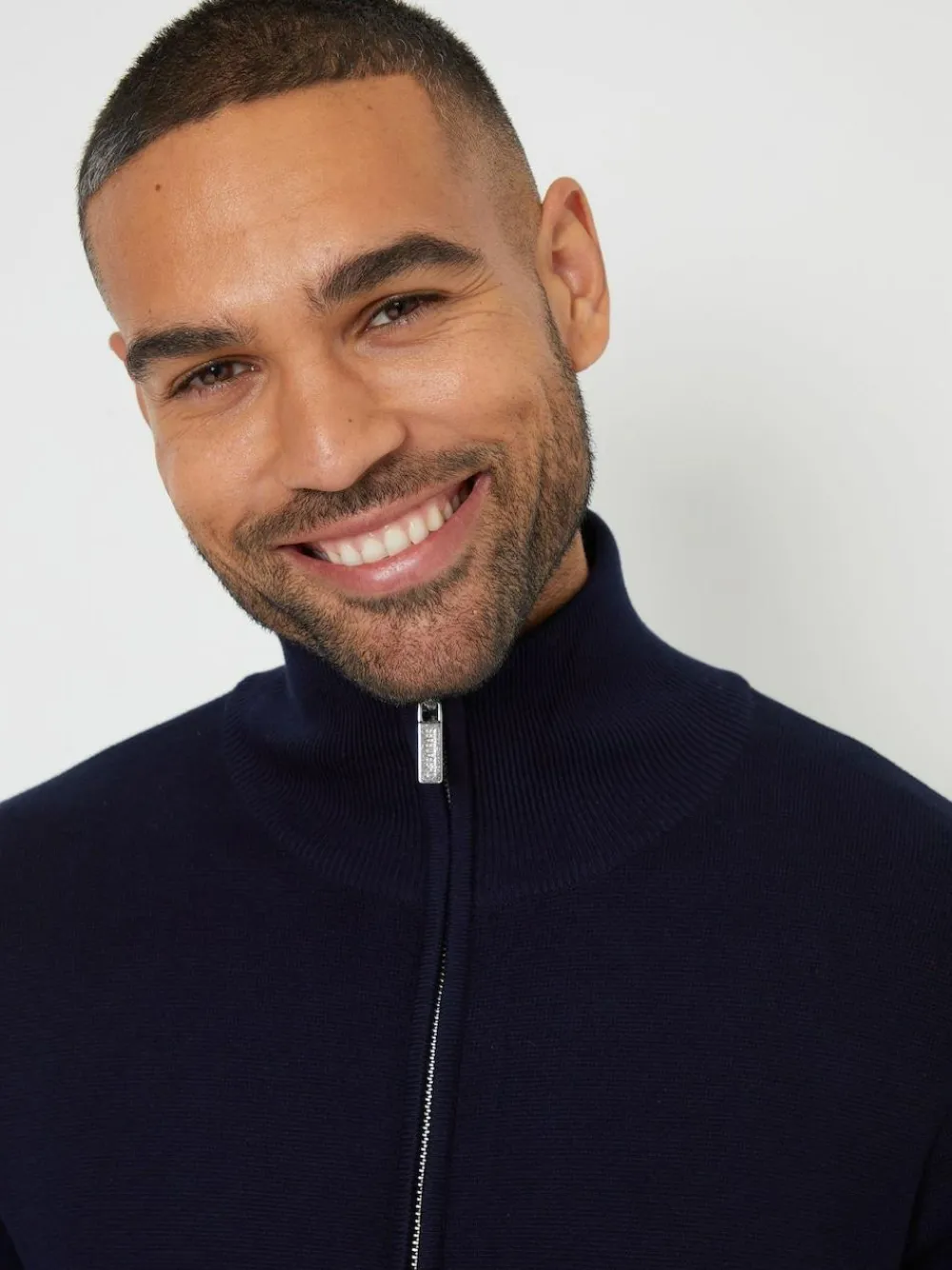 Online Threadbare Blue Zip-Through Funnel Neck Knitted Cardigan