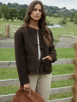 Sale Threadbare Borg Fleece Toggle Jacket Brown