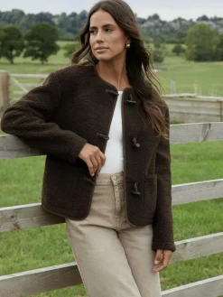 Sale Threadbare Borg Fleece Toggle Jacket Brown