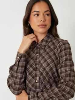 Online Threadbare Brown Check Belted Midi Shirt Dress