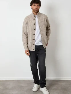 Best Threadbare Funnel Neck Button Up Knitted Cardigan Brown