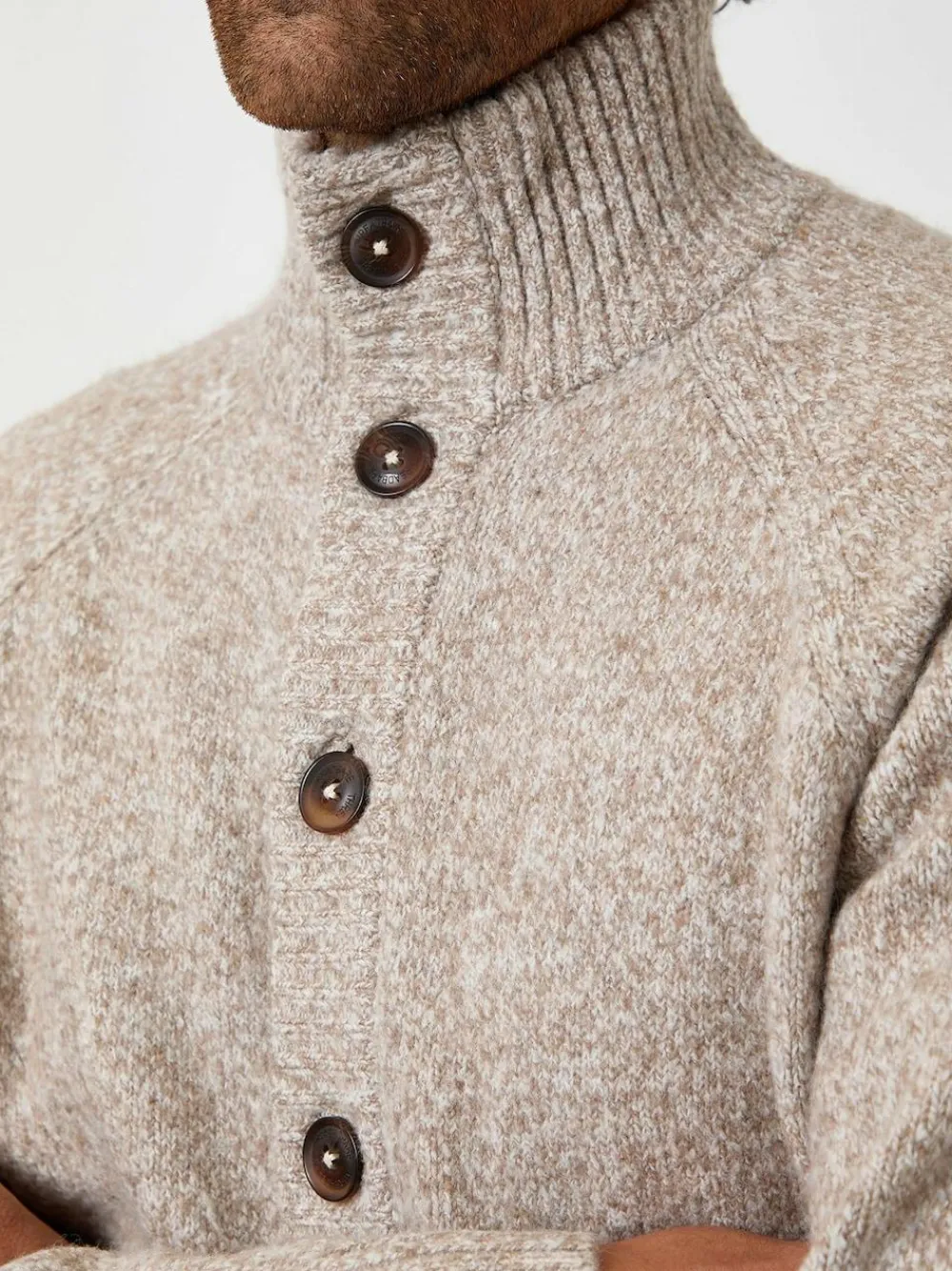 Best Threadbare Funnel Neck Button Up Knitted Cardigan Brown