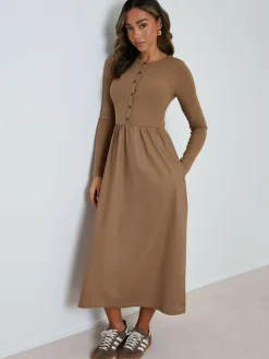 Threadbare 2-in-1 Jersey Poplin Mix Button Down Dress^Women Midi Dresses|Dresses