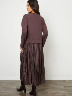 Discount Threadbare Brown 2-In-1 Relaxed Ribbed Sweatshirt Midi Dress