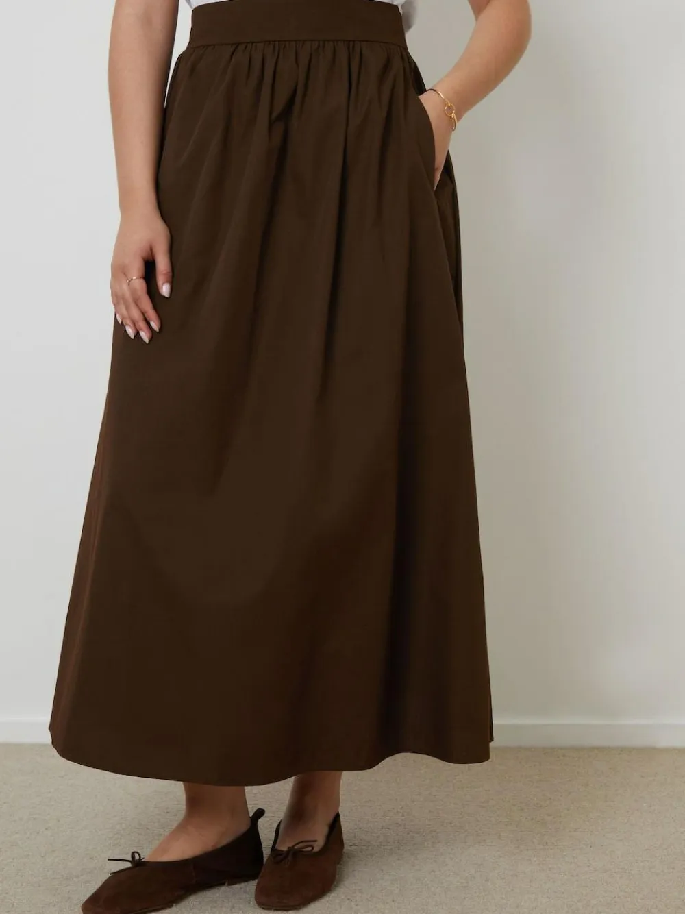 Hot Threadbare Brown Midi Skirt with Pockets