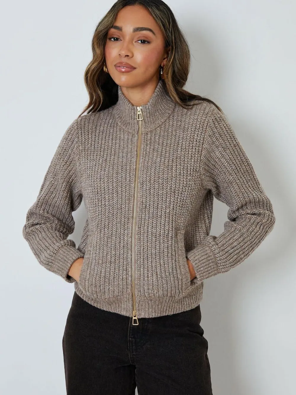 Threadbare Zip Through Knitted Bomber Jacket^Women Coats & Jackets|Coats & Jackets