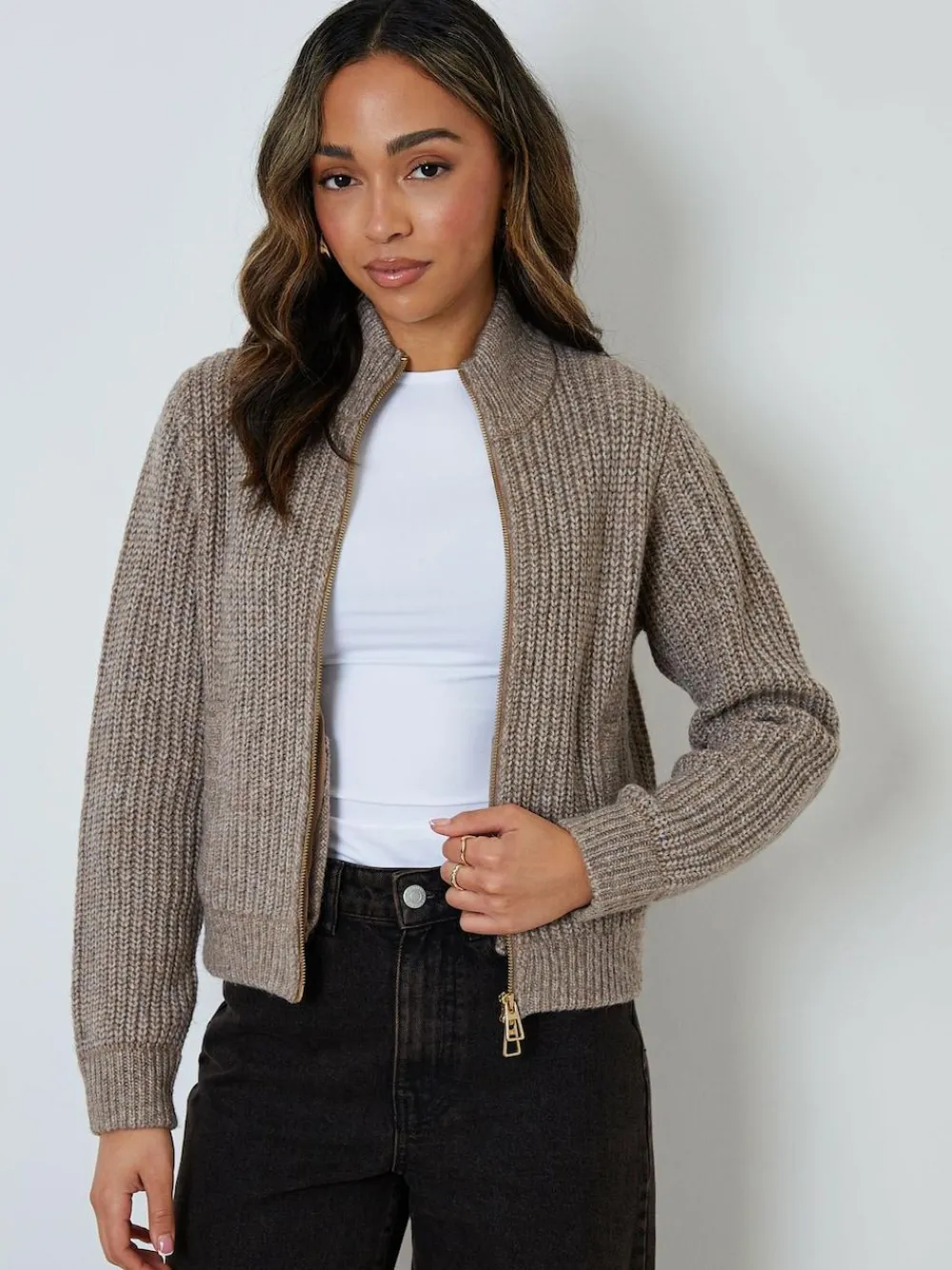 Threadbare Zip Through Knitted Bomber Jacket^Women Coats & Jackets|Coats & Jackets