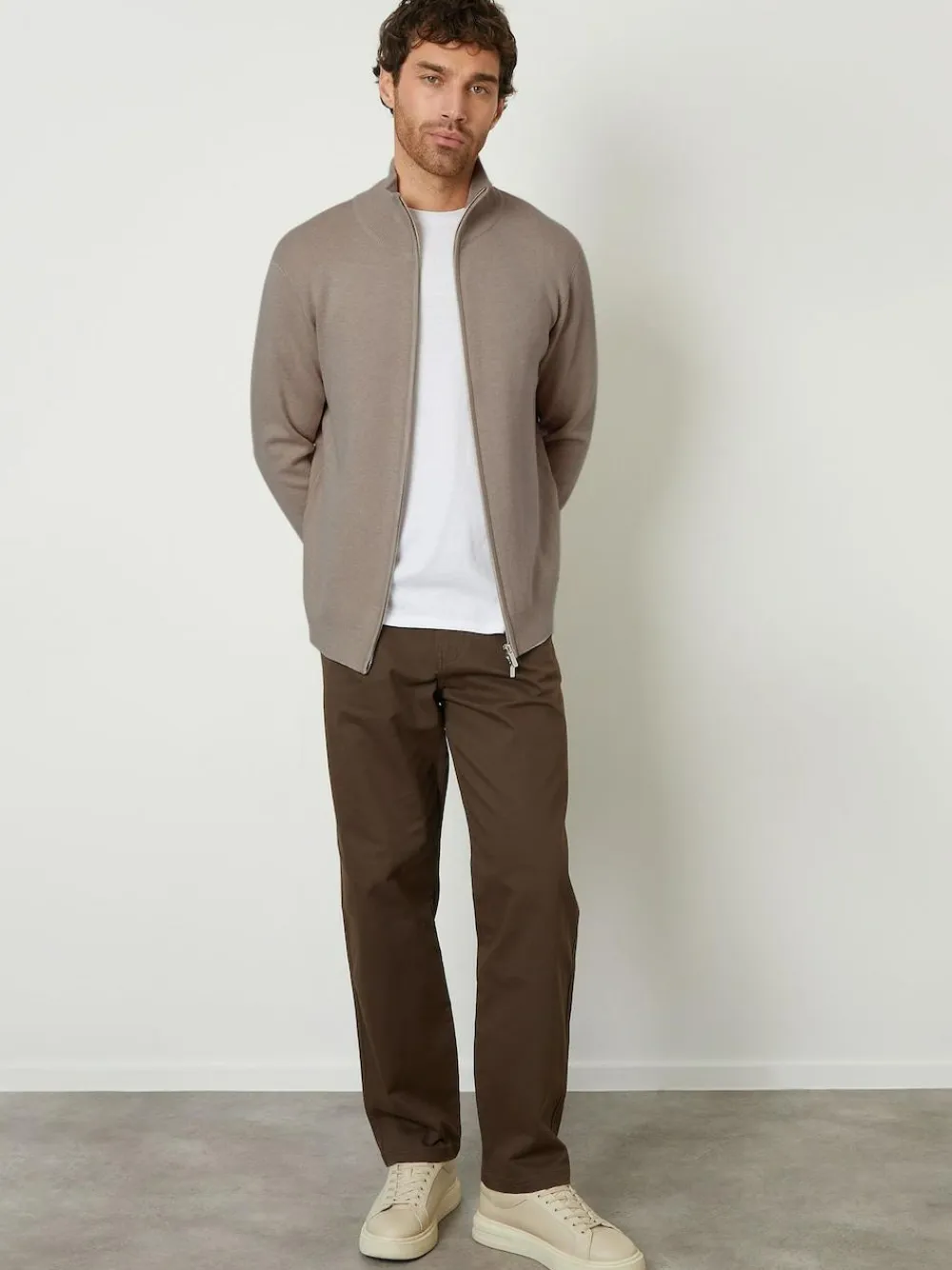 Threadbare Brown Zip-Through Funnel Neck Knitted Cardigan^ Knitwear|Knitwear