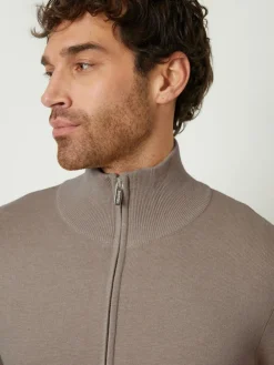 Threadbare Brown Zip-Through Funnel Neck Knitted Cardigan^ Knitwear|Knitwear