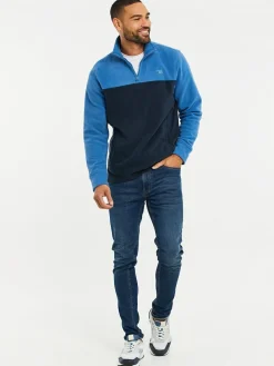 Threadbare Cobalt / Navy Two Tone Quarter Zip Fleece Sweatshirt^ Sweatshirts & Hoodies|Sweatshirts & Hoodies