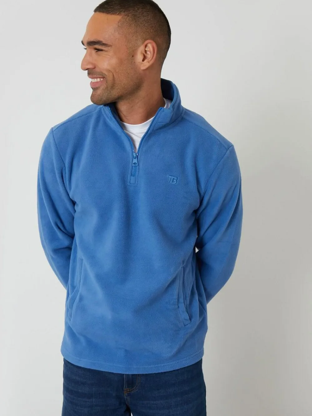 Threadbare Quarter Zip Microfleece Sweatshirt Cobalt