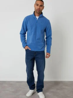 Threadbare Quarter Zip Microfleece Sweatshirt Cobalt