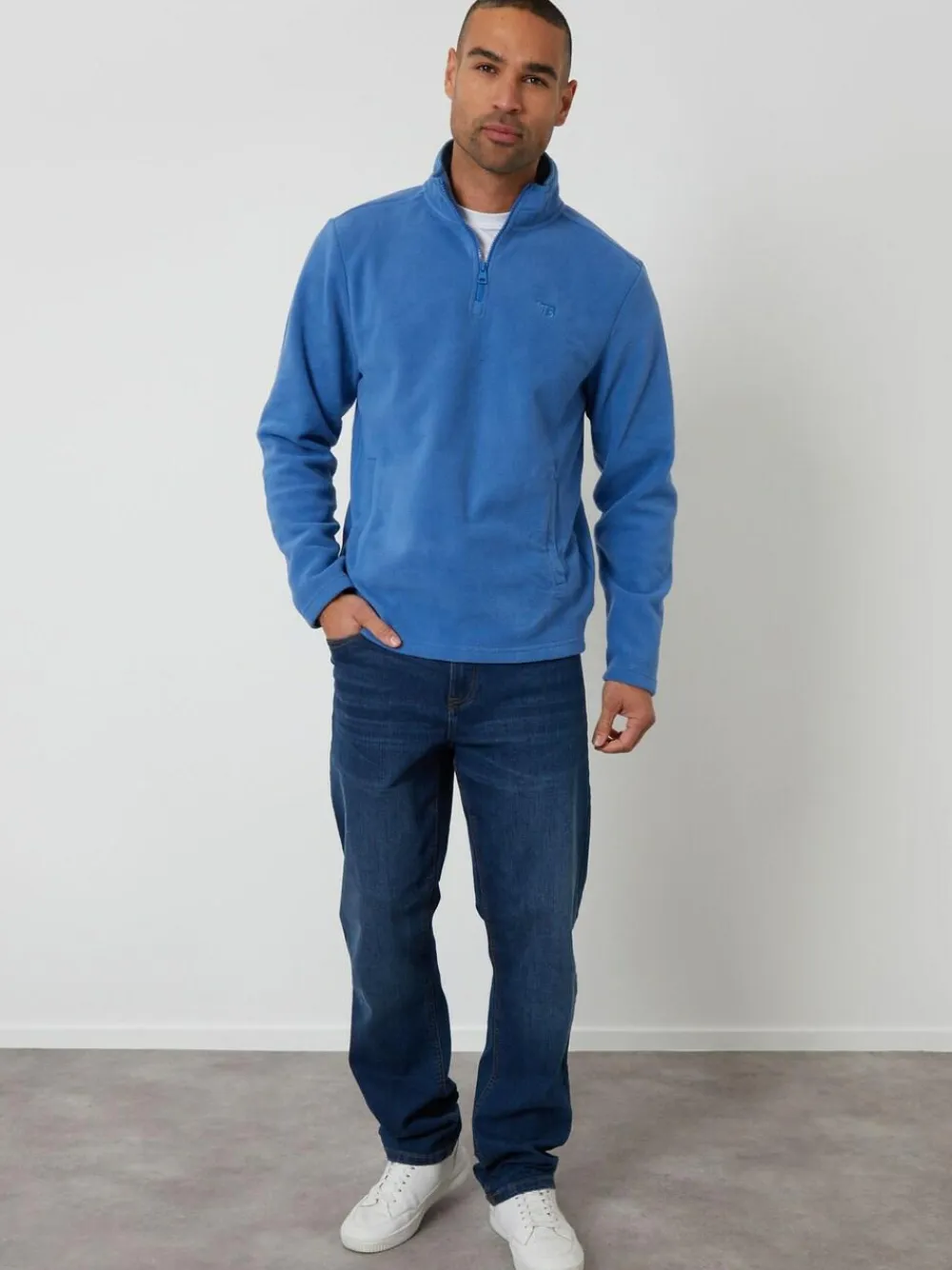 Threadbare Quarter Zip Microfleece Sweatshirt Cobalt