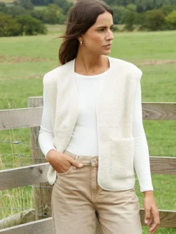 New Threadbare Reversible Borg Gilet Cream