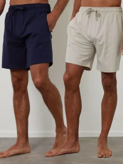 Best Threadbare Lounge Shorts 2 Pack Cream/Blue