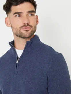Threadbare Denim Blue Cotton Blend Knitted Quarter Zip Jumper^ Knitwear|Knitwear