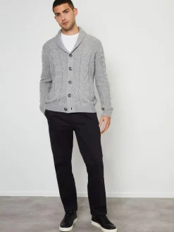 Clearance Threadbare Cable Knit Shawl Collar Cardigan With Wool Grey