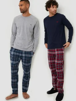 Hot Threadbare Grey Check Long Pyjamas Set 2 Pack