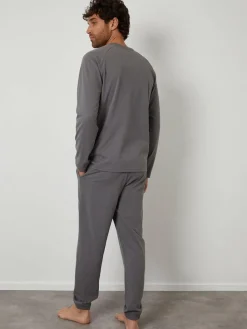 Outlet Threadbare Peached Cotton Long Lounge Set Grey