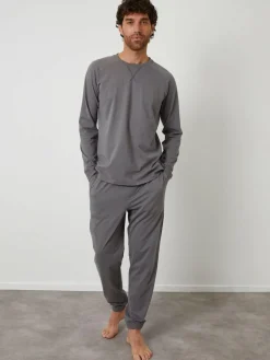 Outlet Threadbare Peached Cotton Long Lounge Set Grey