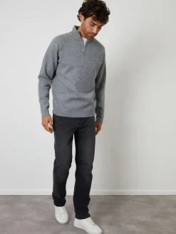 Discount Threadbare Raglan Rib Quarter Zip Knitted Jumper Grey