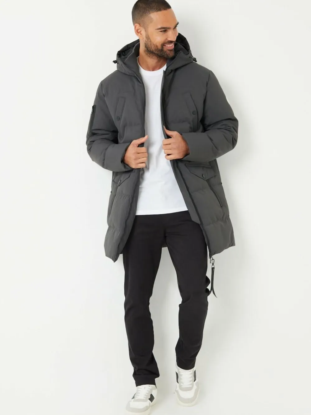 Threadbare Grey Showerproof Longline Padded Hooded Jacket^ Coats & Jackets|Coats & Jackets