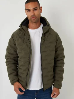 Online Threadbare Hooded Quilted Jacket Khaki