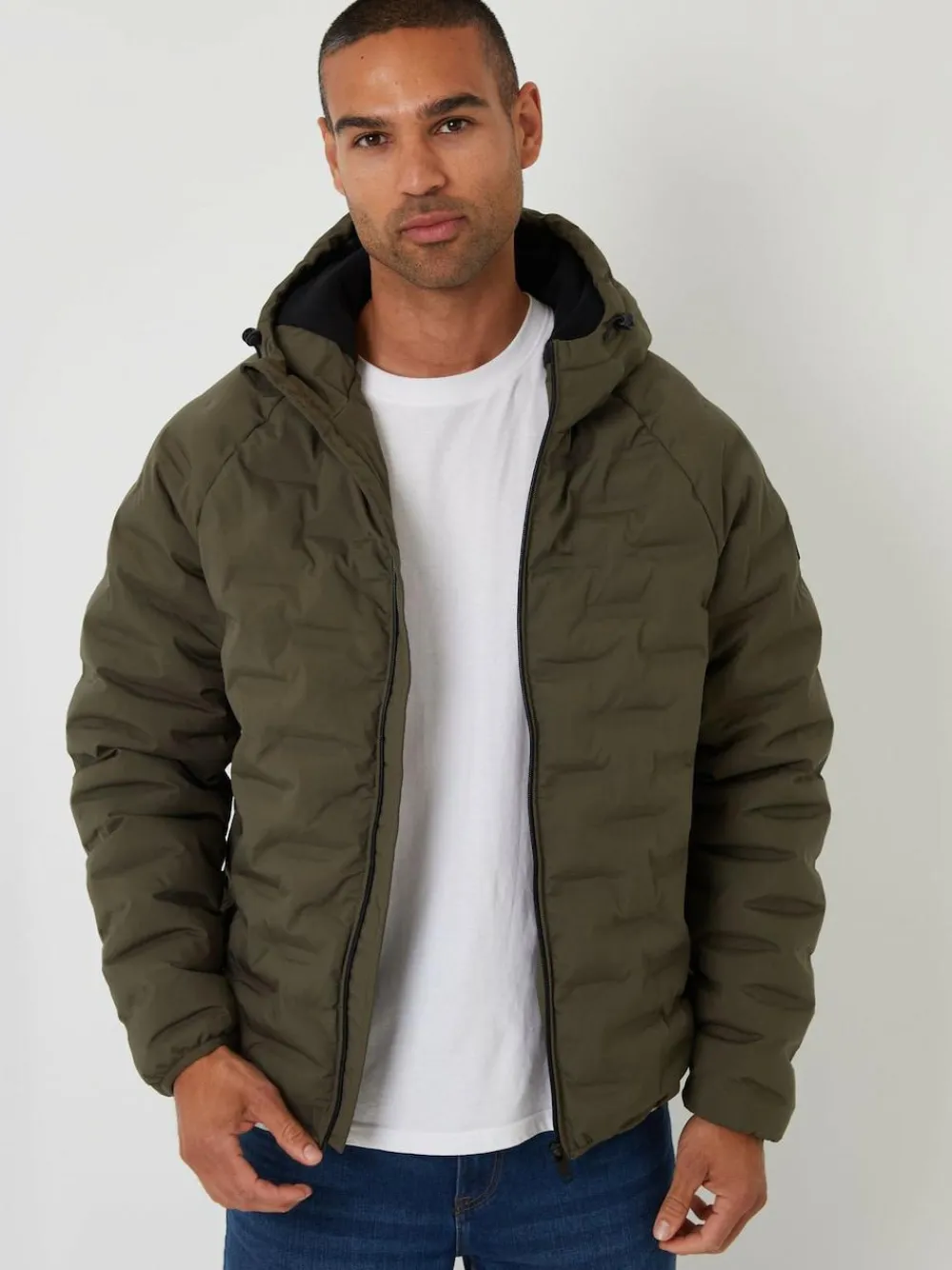 Online Threadbare Hooded Quilted Jacket Khaki
