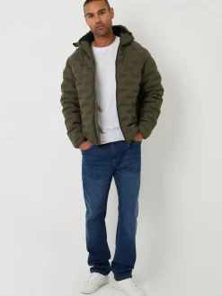 Online Threadbare Hooded Quilted Jacket Khaki