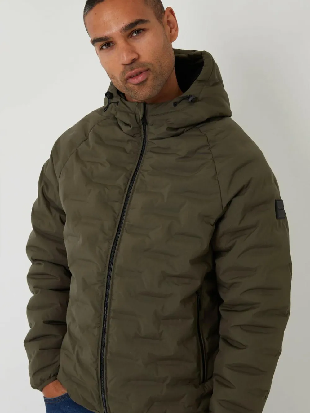 Online Threadbare Hooded Quilted Jacket Khaki