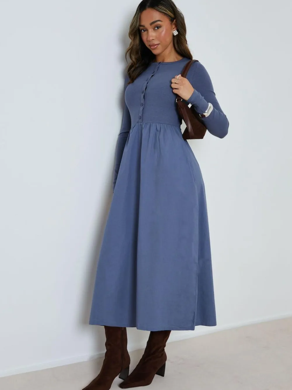 Threadbare 2-in-1 Jersey Poplin Mix Button Down Dress^Women Maxi Dresses|Dresses