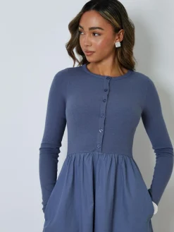 Threadbare 2-in-1 Jersey Poplin Mix Button Down Dress^Women Maxi Dresses|Dresses