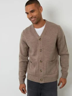 Sale Threadbare Knitted V-Neck Cardigan Light Brown