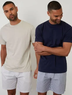 Best Threadbare Natural Stripe Short Sleeve Pyjamas Set 2 Pack