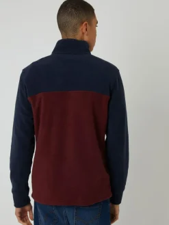 Threadbare Navy / Burgundy Two Tone Quarter Zip Fleece Sweatshirt^ Sweatshirts & Hoodies|Sweatshirts & Hoodies