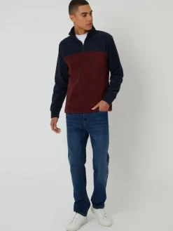 Threadbare Navy / Burgundy Two Tone Quarter Zip Fleece Sweatshirt^ Sweatshirts & Hoodies|Sweatshirts & Hoodies
