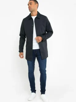 Threadbare Showerproof Longline Trench Coat Navy Blue