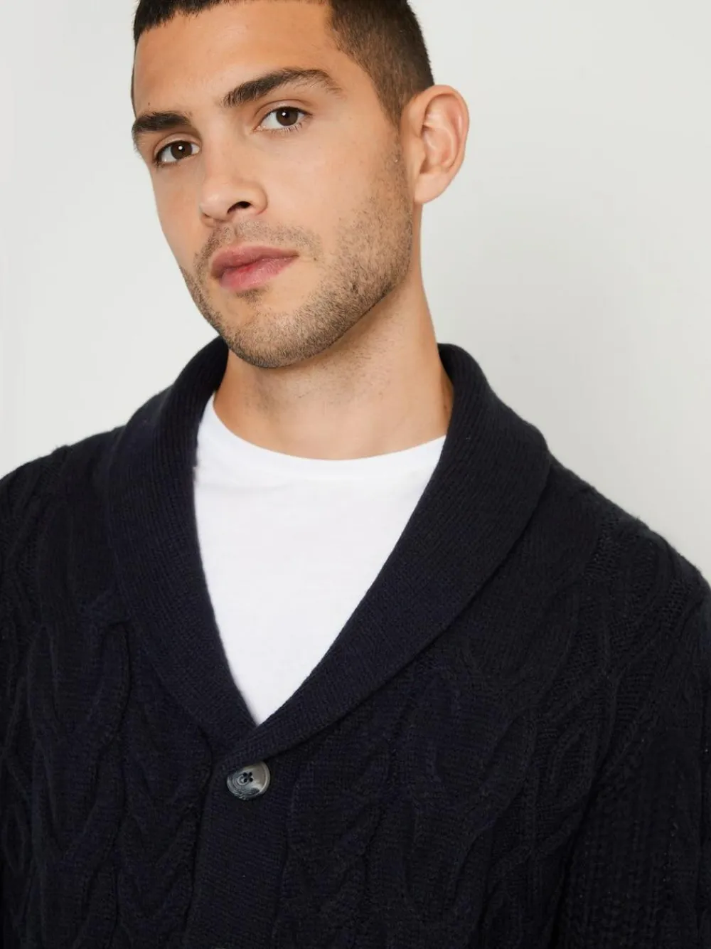 Discount Threadbare Cable Knit Shawl Collar Cardigan With Wool Navy