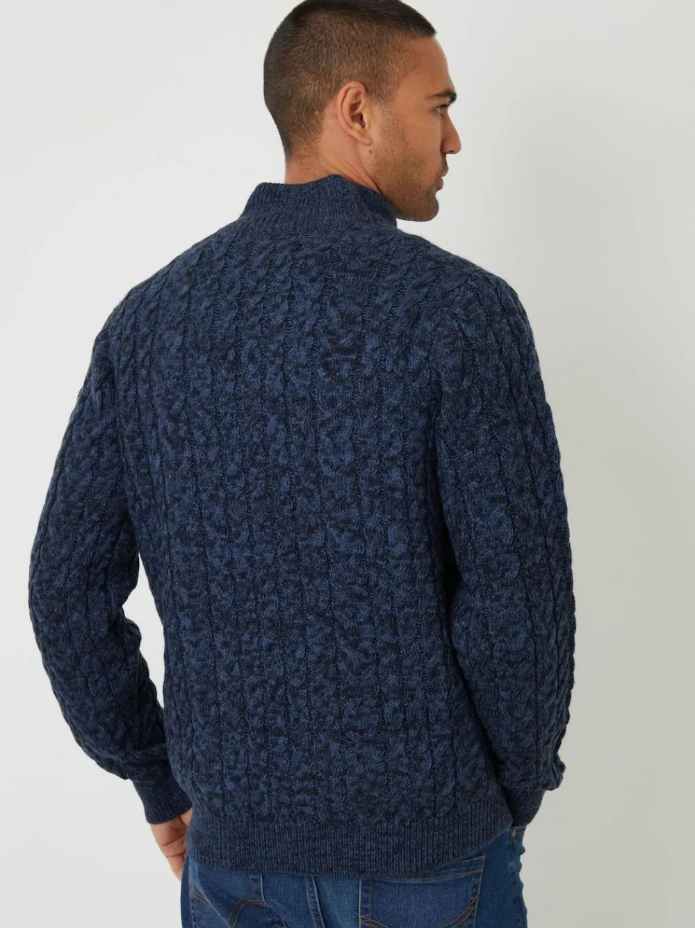 Clearance Threadbare Funnel Neck Cable Knit Jumper Navy